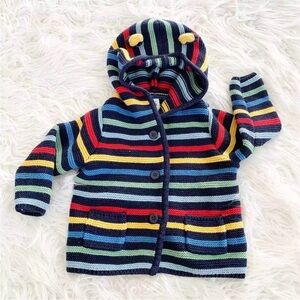 Baby Gap EUC bear ear knit cardigan sweater Bear Garter multi color striped